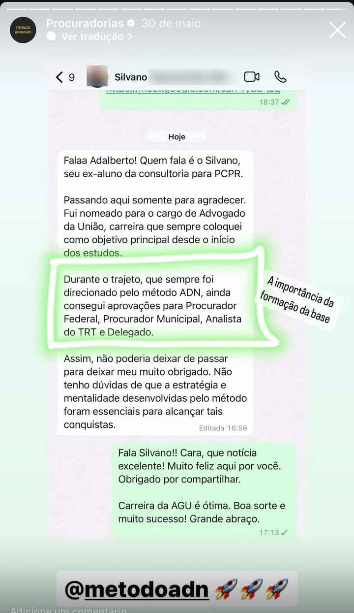 Mensagem do Silvano, nomeado Advogado da União
