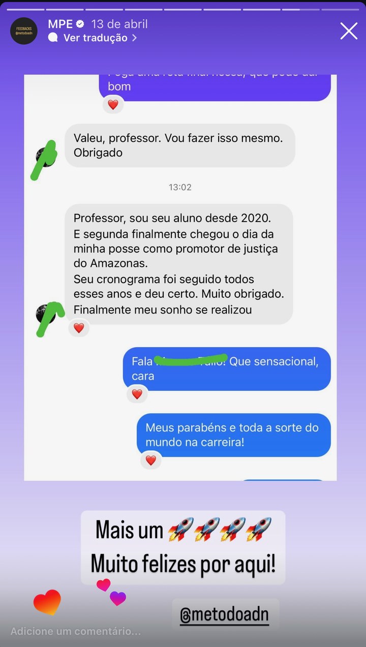 Mensagem de aluno desde 2020, empossado Promotor de Justiça